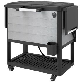 104 Quart Large Capacity Outdoor Cooler Cart, Patio Rolling Ice Chest with Bottle Opener Shelves Wheels, Gray