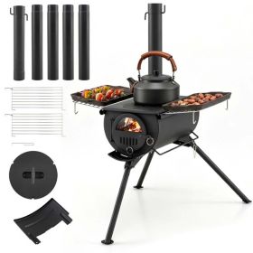 Hot Tent Stove with Chimney Pipes and Foldable Legs for Outdoor Heating